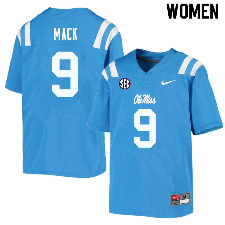Brandon Mack Ole Miss Rebels NCAA Women's Powder Blue #9 Stitched Limited College Football Jersey SYR5758RJ